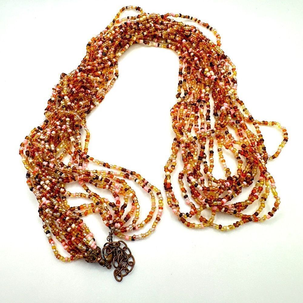 SALE! 33” Multi strand glass seed bead pink and brown necklace!